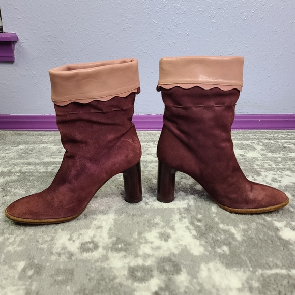 Moschino Cheap And Chic Mauve Maroon Pink Leather Suede Cylinder Heel - Picture 3 of 16